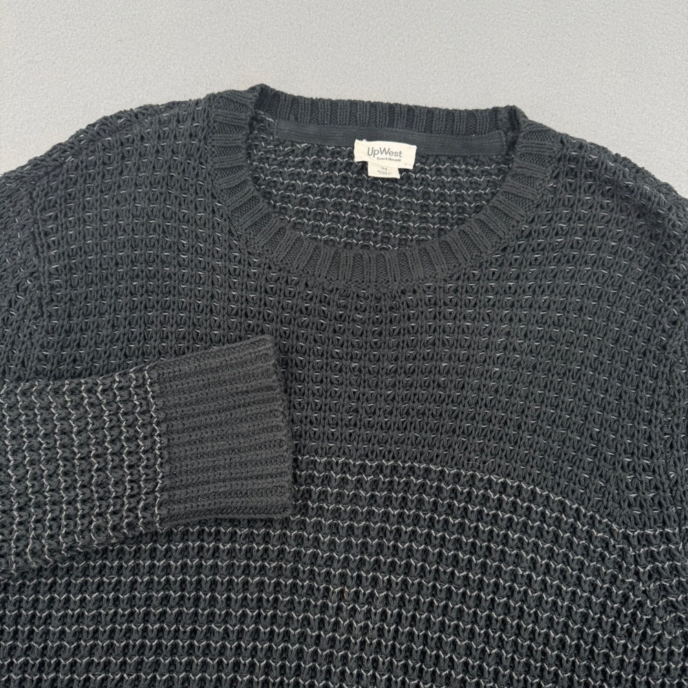 UpWest Mens M Crewneck Waffle Knit Pullover Sweater Dark Gray Cotton Blend‎